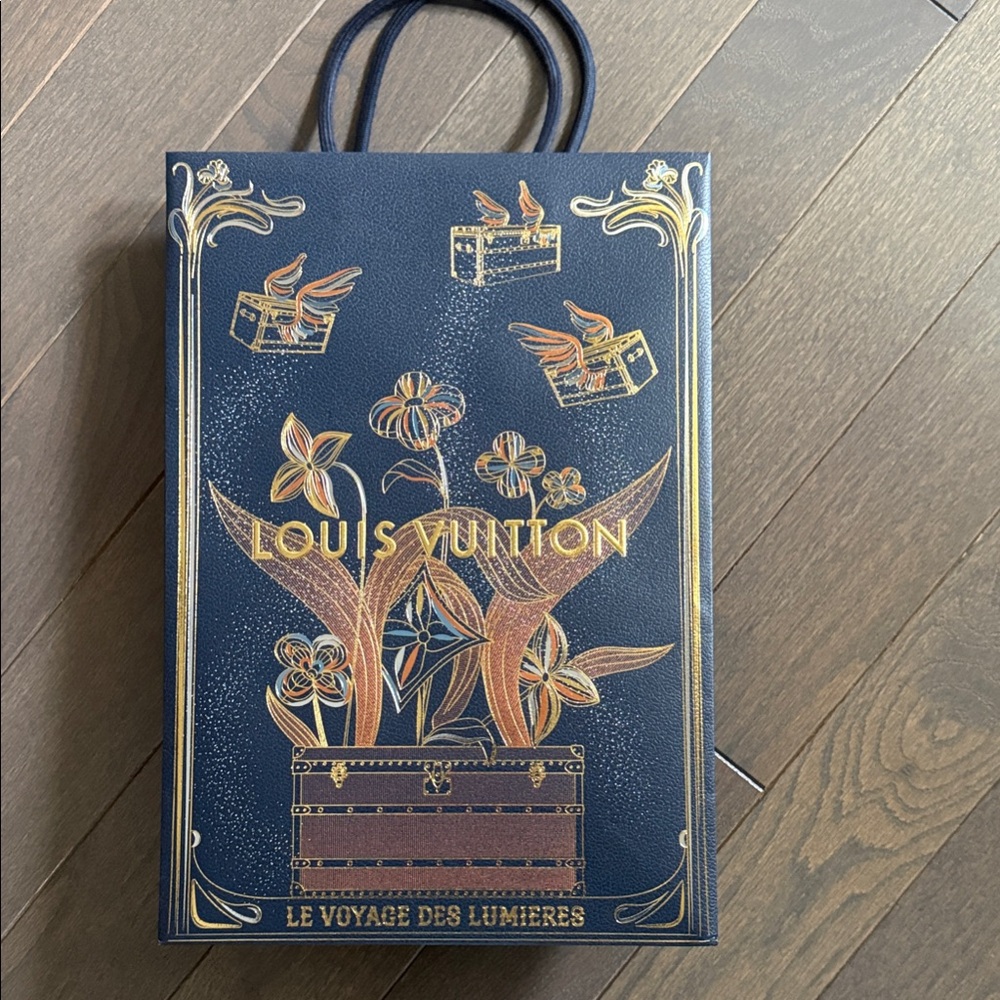 Combo deal - Louis Vuitton Blue and Gold Floral Bag with orange perfume box
